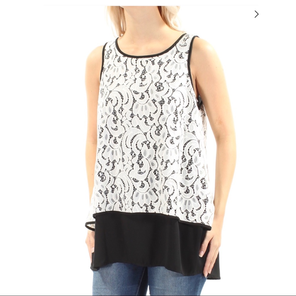 NWT Alfani White Lace Tunic Top Black Blouse 4 Hi Low Boho Sleeveless